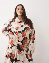 エイソス レディース アウター ジャケット・ブルゾン フラワー柄 スタンドネック フラワー ASOS DESIGN Curve patch pocket funnel neck jacket florのサムネイル