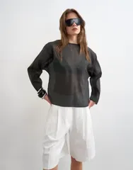 トップショップ レディース トップス シャツ Topshop round neck organza top Black ブラックのサムネイル