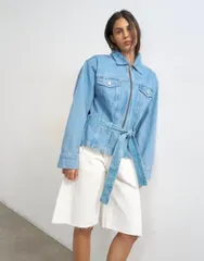 トップショップ レディース アウター ジャケット・ブルゾン デニム Topshop denim cinched shoulder pad jacket in bleach デニムのサムネイル