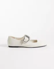 エイソス レディース シューズ パンプス ASOS DESIGN Linton square toe mary jane ballet flats croc White croc ホワイトのサムネイル
