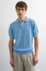 トップマン メンズ トップス ポロシャツ ニット Topman Pointelle Knit Polo Lblueのサムネイル