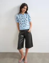 トップショップ レディース アウター カーディガン ドット柄 ドット ニット Topshop knit short sleeve polka dot cardigan Light Blue ブルーのサムネイル