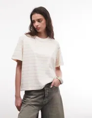 モンキ レディース トップス Tシャツ Monki oversized boxy Tshirt in cream and lilac stripe Cream lilac クリームのサムネイル