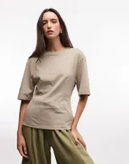モンキ レディース トップス Tシャツ ウエストマーク Monki cinched waistshirt Khaki カーキのサムネイル