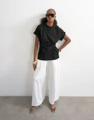 トップショップ レディース トップス Tシャツ Topshop roll sleeve cinch tee Black ブラックのサムネイル
