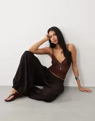 エイソス レディース トップス タンクトップ レース ASOS DESIGN lace cami top in chocolate チョコレートのサムネイル