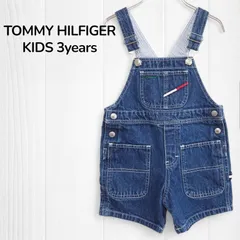 【美品】トミーヒルフィガー　TOMMY HILFIGER　オーバーオール　デニム　キッズ　95　100　3歳　3T　インディゴ　ブルー　サロペット　ショートパンツ　ハーフパンツ　女の子　男の子　ユニセックス　韓国　古着