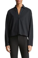 ヴィンス レディース トップス シャツ コットン Vinceasy Long Sleeve Cotton Polo Black ブラックのサムネイル