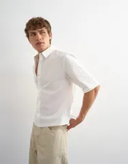 トップマン メンズ トップス シャツ リラックスフィット Topman relaxed fit cropoplin short sleeve shirt WHITE ホワイトのサムネイル