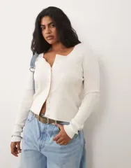 エイソス レディース アウター カーディガン ASOS Curve ASOS DESIGN Curve viscose uscoop neck cardigan in cream クリームのサムネイル