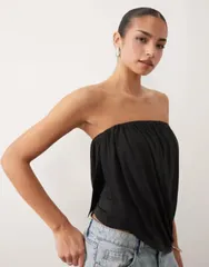 エイソス レディース トップス タンクトップ アシンメトリー ドレープ ASOS DESIGN slinky asymmetric drape bandeau top Black ブラックのサムネイル