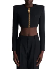 バルマン レディース アウター ジャケット・ブルゾン ウール クロップド Balmain Cropped Jacket in Grain De Poudre Wool Black ブラックのサムネイル