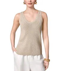 ダナ キャラン ニューヨーク レディース トップス タンクトップ トール ニット Donna Karanew York Scoop Neck Metallic Knitank CreamGold クリのサムネイル
