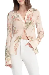 フェイバリット ドーター レディース トップス シャツ ジョーゼット Favorite Daughter The Bailey Georgette ButtonUp Shirt Light Peachのサムネイル