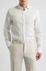 カナーリ メンズ トップス シャツ レギュラーフィット リネン Canali Regular Fit Linen ButtonUp Shirt White ホワイトのサムネイル