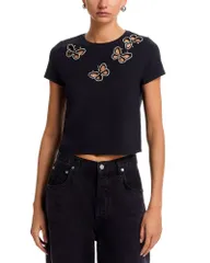 アリスアンドオリビア レディース トップス シャツ クロップド Alice and Olivia Cindy Embellished Cropped Top BlackSilver Crystal ブのサムネイル