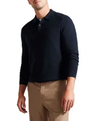 テッドベーカー メンズ トップス ポロシャツ レギュラーフィット ニット Ted Baker Morar Long Sleeve Regular Fit Knit Polo NavyGreen ネイビのサムネイル