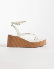 エイソス レディース シューズ サンダル ミニ ASOS DESIGN Thelma minimal strappy wedge sandals WHITE ホワイトのサムネイル