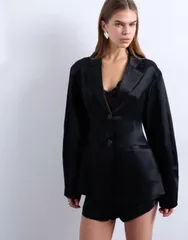 トップショップ レディース アウター ジャケット・ブルゾン サテン ブレザー Topshop satin cinched blazer Black ブラックのサムネイル