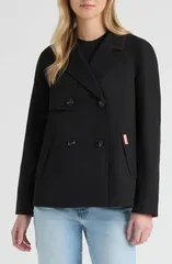 ハンター レディース アウター コート Hunter Tina Double Breasted Shortrench Coat BLACK ブラックのサムネイル