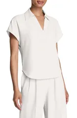 スパンク レディース トップス シャツ SPANX Oversize Short Sleeve Colla red Shirt IVORY アイボリーのサムネイル