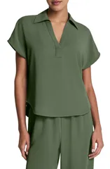 スパンク レディース トップス シャツ SPANX Oversize Short Sleeve Colla red Shirt EUCALYPTUSのサムネイル