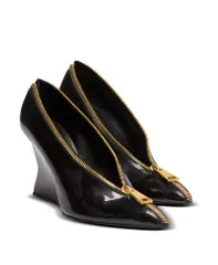 バルマン レディース シューズ パンプス レザー Balmain Womens Zip Wedge Pumps in Patent Leather Black ブラックのサムネイル