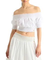 バルマン レディース トップス シャツ Balmain Poplin OffTheShoulder Top White ホワイトのサムネイル