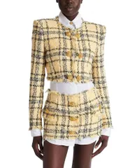 バルマン レディース アウター ジャケット・ブルゾン ツイード クロップド Balmain Cropped Jacket in Glitter Tweed Yellow イエローのサムネイル
