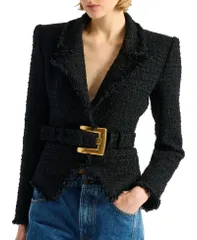 バルマン レディース アウター ジャケット・ブルゾン ツイード Balmain Belted Tweed Jacket Black ブラックのサムネイル