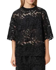 オールセインツ レディース トップス Tシャツ レース ALLSAINTS Amelie Lace Tee Black ブラックのサムネイル