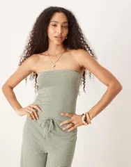 エイソス レディース トップス Tシャツ ASOS DESIGN bandeau top stripes part of a set GREEN グリーンのサムネイル