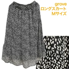 grove 総柄 ロングスカート フレア ティアード風 Mサイズ 黒 ブラック レオパード グローブ #RW02のサムネイル