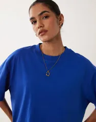 エイソス レディース トップス Tシャツ クロップド ASOS DESIGN boxy cropped Tshirt in royal blue ブルーのサムネイル