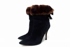 【225662】kate spade ケイトスペードニューヨーク  ミンクファー リボン スエード ショートブーツ 23.5ｃｍ相当  ・7.5Bのサムネイル