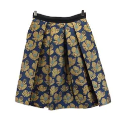 LANVIN en Bleu ランバンオンブルー 総柄 日本製 ミニ丈 プリーツスカート 38 ネイビー系 バックジップ レディース 古着のサムネイル