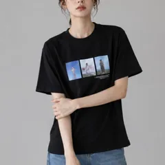 パネルフォトプリント ビッグシルエット半袖Tシャツ ニュアンスフォト ブラック 綿100％