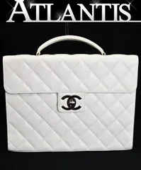 シャネル CHANEL マトラッセ ビジネスバッグ ブリーフケース キャビアスキン 白 SV金具 5番台 【75569】のサムネイル
