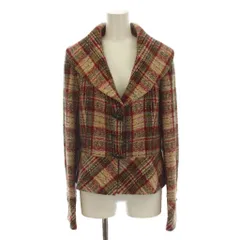 ハナエモリ HANAE MORI Deux ツイードジャケット 上着 40 赤 レッド 緑色 グリーン ベージュ チェック柄 ショールカラー 長袖 /LP67のサムネイル