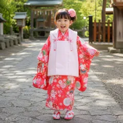 箱なし 七五三 3歳女の子 総柄 着物 8点セット 被布コートセット 朱赤の着物 fk-155-27のサムネイル