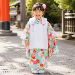箱なし 七五三 3歳女の子 総柄 着物 8点セット 被布コートセット 水色の着物 fk-155-30のサムネイル