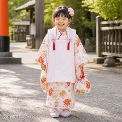 箱なし 七五三 3歳女の子 総柄 着物 8点セット 被布コートセット 白の着物 fk-155-38のサムネイル