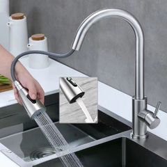 ★キッチン蛇口  混合水栓 引き出し式 360°回転 冷熱水対応 60cmホース付 シングルレバーSUS304ステンレス