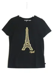 【228491】karl lagerfeld カール ラガーフェルド  エッフェル塔　金糸立体刺繍　ビーズ Tシャツ　コットン　ストレッチ  ・ ブラックのサムネイル