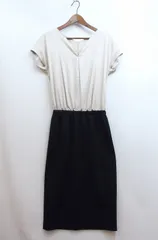 【232289】Loungedress ラウンジドレス  切替 半袖ワンピース ベージュ×黒のサムネイル