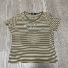 【232059】MICHIKO LONDON ミチコロンドン  半袖カットソー　Tシャツ　ボーダー柄　コットン100％　ストレッチ　ロゴ　M  ・ ブラウン系のサムネイル