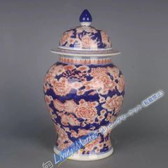 万花紋将軍缶 賞物観賞瓶 景徳鎮 陶磁器 現代工芸品 美術品 置物 CZW728P296