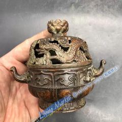 銅製 ドラゴン 香炉 蓋付き 香道具 装飾品 工芸品 美術品 置物 CZW728P216