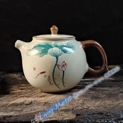 Lotus Flower Ruyi Ceramic Teapot, Tea Ceremony Utensil, Sencha Tea Set, Decorative Item, Craftwork, Fine Art, Ornament, Brand New, Unused, CZW728P244