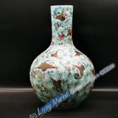 雍正藍地粉彩百鶴図夜光天球瓶 景徳鎮 도자기 장식품 현대 공예품 미술품 입상 CZW728P306